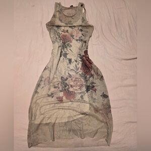 Windsor Floral Mesh Midi Dress - Cream and Pink